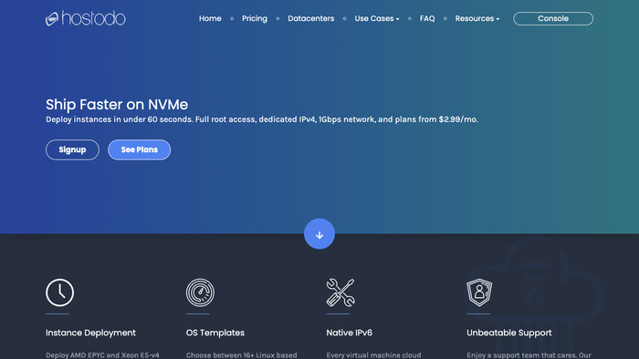 Hostodo screenshot
